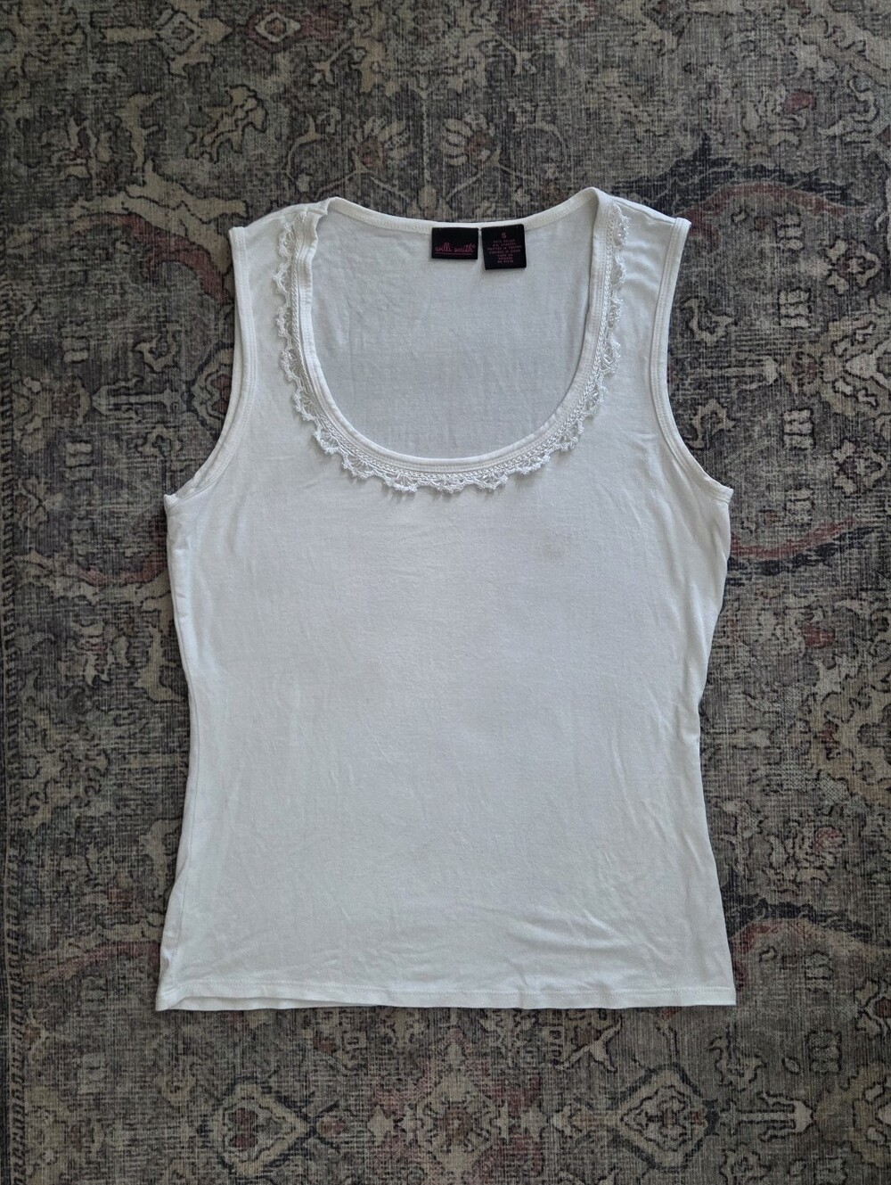 White Lace-Trim Beaded Tank Top